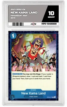 2023 OP02 EN PARAMOUNT WAR #070 NEW KAMA LAND MPE 10 GEM/MT — graded card up for auction