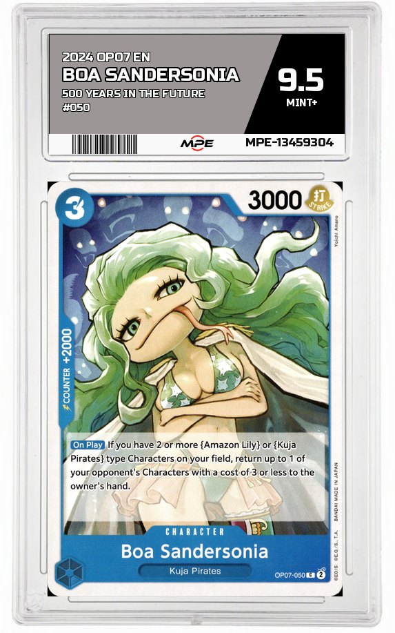 2024 OP07 EN 500 YEARS IN THE FUTURE #050 BOA SANDERSONIA MPE 9.5 MINT+ — graded card auctioned from the MPE vault