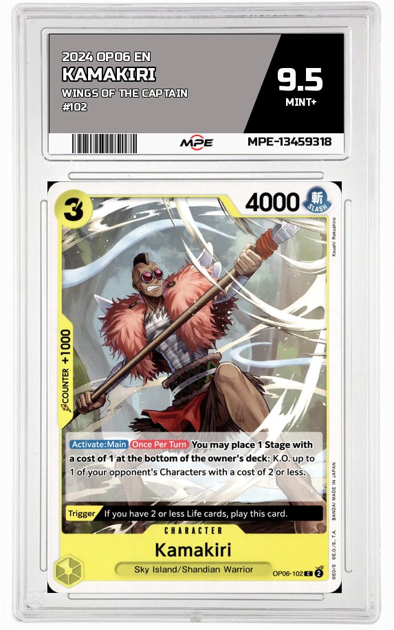 2024 OP06 EN WINGS OF THE CAPTAIN #102 KAMAKIRI MPE 9.5 MINT+ — graded card auctioned from the MPE vault