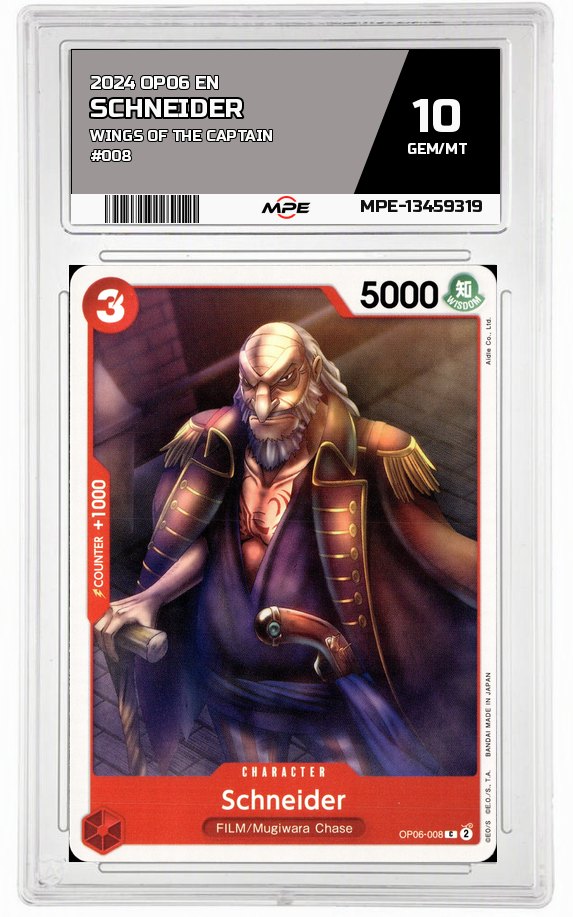 2024 OP06 EN WINGS OF THE CAPTAIN #008 SCHNEIDER MPE 10 GEM/MT — graded card auctioned from the MPE vault