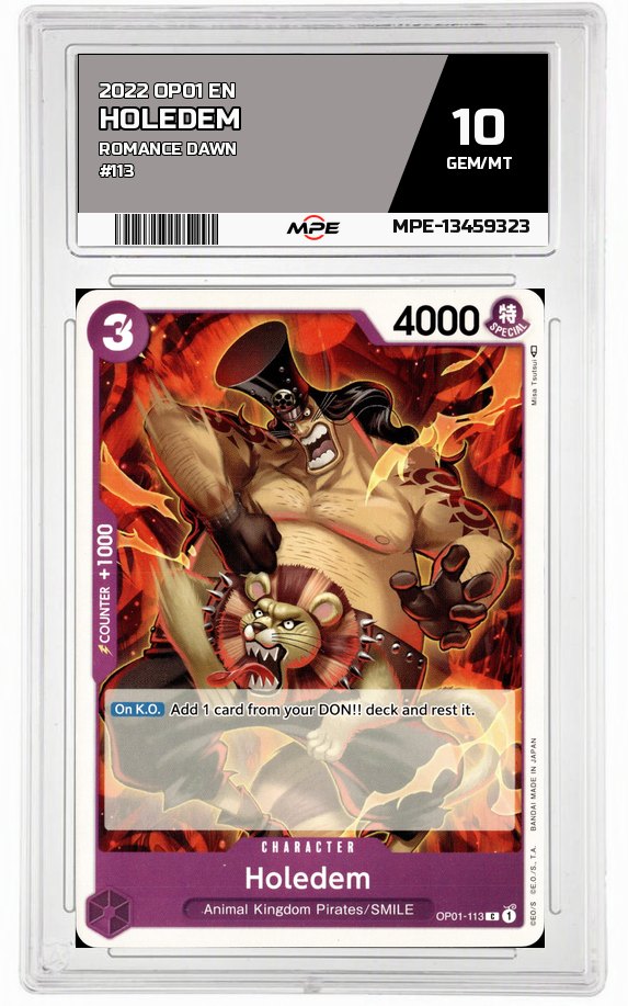2022 OP01 EN ROMANCE DAWN #113 HOLEDEM MPE 10 GEM/MT — graded card auctioned from the MPE vault