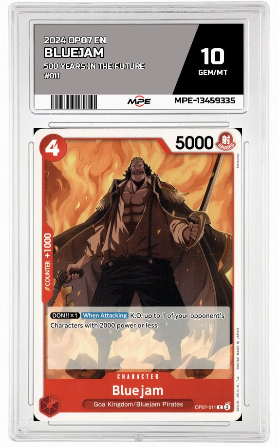2024 OP07 EN 500 YEARS IN THE FUTURE #011 BLUEJAM MPE 10 GEM/MT — graded card auctioned from the MPE vault