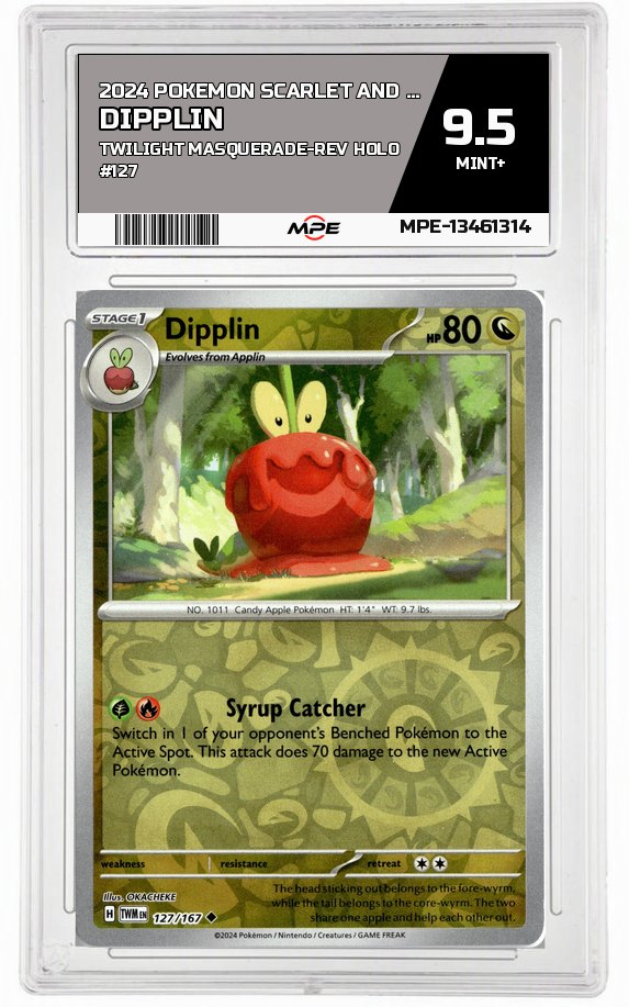 2024 POKEMON SCARLET AND VIOLET TWILIGHT MASQUERADE-REV HOLO #127 DIPPLIN MPE 9.5 MINT+ — graded card auctioned from the MPE vault