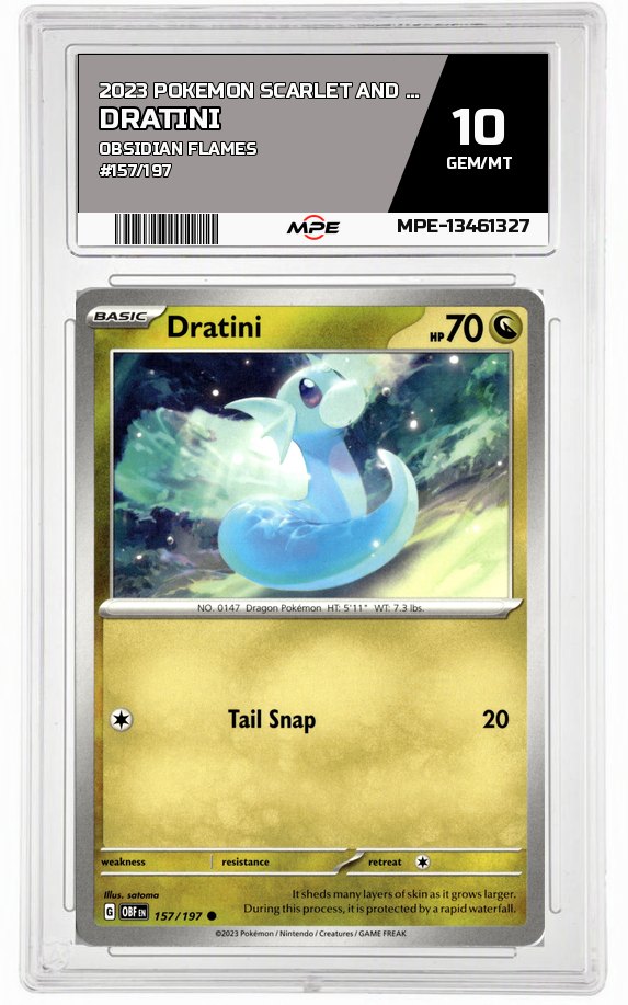 2023 POKEMON SCARLET AND VIOLET OBSIDIAN FLAMES #157/197 Dratini MPE 10 GEM/MT — graded card auctioned from the MPE vault