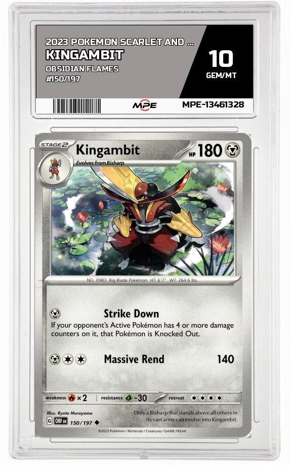 2023 POKEMON SCARLET AND VIOLET OBSIDIAN FLAMES #150/197 Kingambit MPE 10 GEM/MT — graded card auctioned from the MPE vault