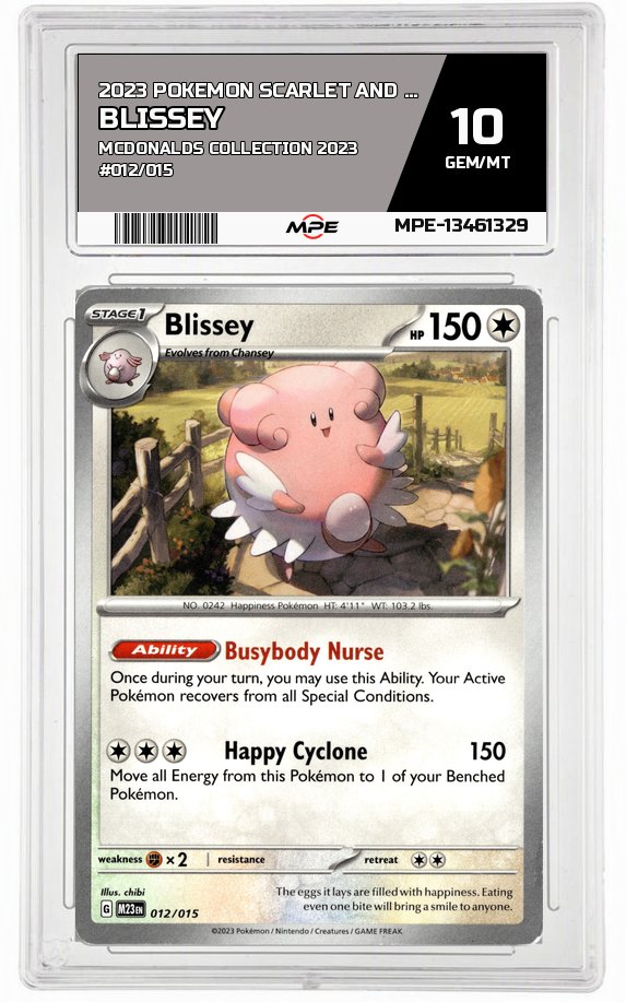 2023 POKEMON SCARLET AND VIOLET MCDONALDS COLLECTION 2023 #012/015 Blissey MPE 10 GEM/MT — graded card auctioned from the MPE vault