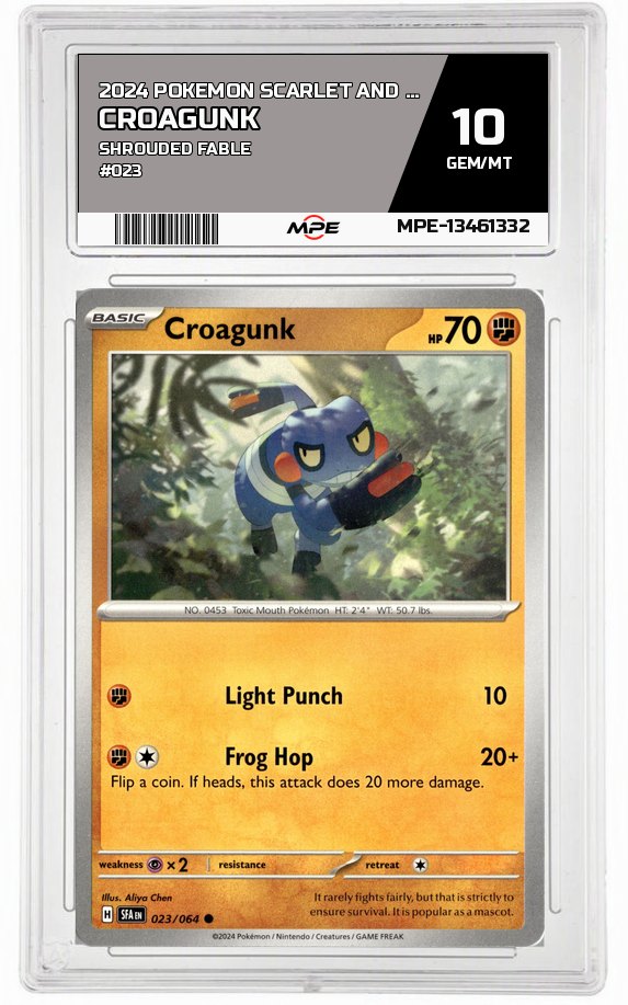 2024 POKEMON SCARLET AND VIOLET SHROUDED FABLE #023 Croagunk MPE 10 GEM/MT — graded card auctioned from the MPE vault