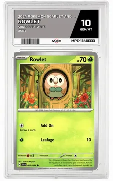 2024 POKEMON SCARLET AND VIOLET SHROUDED FABLE #003 ROWLET MPE 10 GEM/MT — graded card up for auction