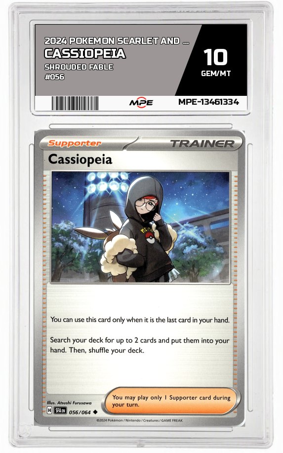 2024 POKEMON SCARLET AND VIOLET SHROUDED FABLE #056 CASSIOPEIA MPE 10 GEM/MT — graded card auctioned from the MPE vault