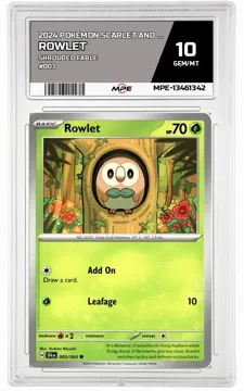 2024 POKEMON SCARLET AND VIOLET SHROUDED FABLE #003 ROWLET MPE 10 GEM/MT — graded card up for auction