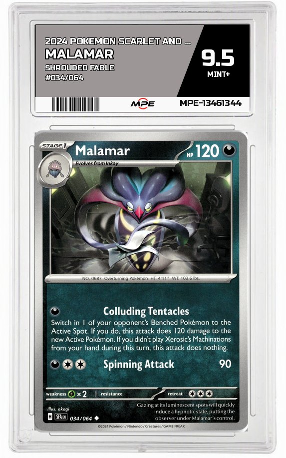 2024 POKEMON SCARLET AND VIOLET SHROUDED FABLE #034/064 Malamar MPE 9.5 MINT+ — graded card auctioned from the MPE vault