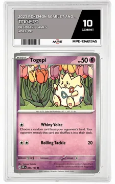 2023 POKEMON SCARLET AND VIOLET OBSIDIAN FLAMES #083/197 Togepi MPE 10 GEM/MT — graded card up for auction