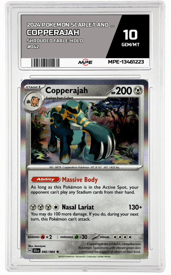 2024 POKEMON SCARLET AND VIOLET SHROUDED FABLE-HOLO #042 COPPERAJAH MPE 10 GEM/MT — graded card auctioned from the MPE vault