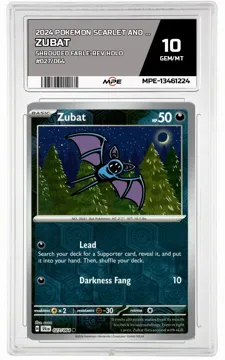2024 POKEMON SCARLET AND VIOLET SHROUDED FABLE-REV HOLO #027/064 Zubat MPE 10 GEM/MT — graded card up for auction