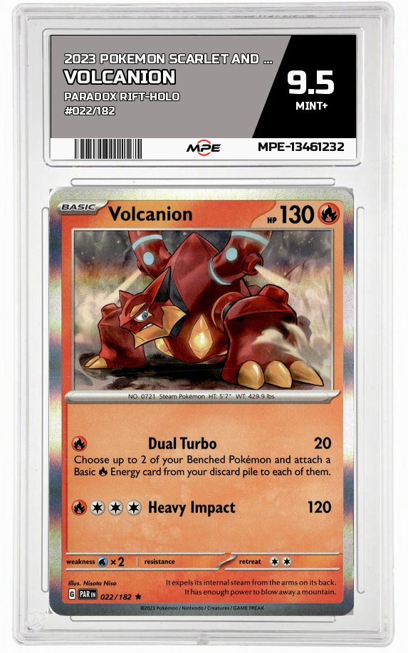 2023 POKEMON SCARLET AND VIOLET PARADOX RIFT-HOLO #022/182 Volcanion MPE 9.5 MINT+ — graded card auctioned from the MPE vault