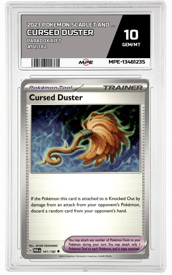 2023 POKEMON SCARLET AND VIOLET PARADOX RIFT #161/182 Cursed Duster MPE 10 GEM/MT — graded card auctioned from the MPE vault