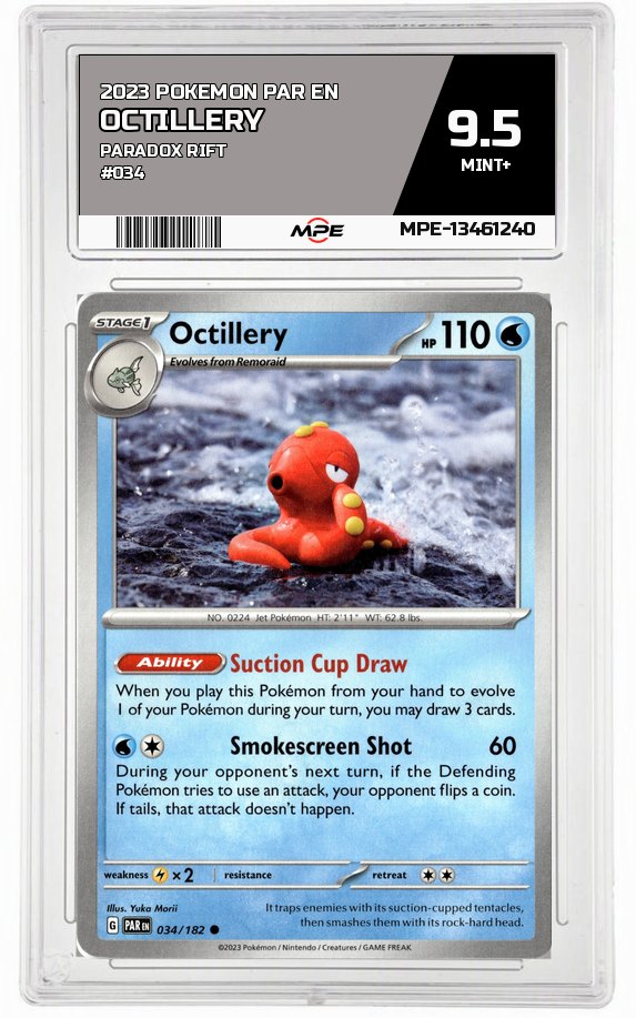 2023 POKEMON PAR EN PARADOX RIFT #034 OCTILLERY MPE 9.5 MINT+ — graded card auctioned from the MPE vault