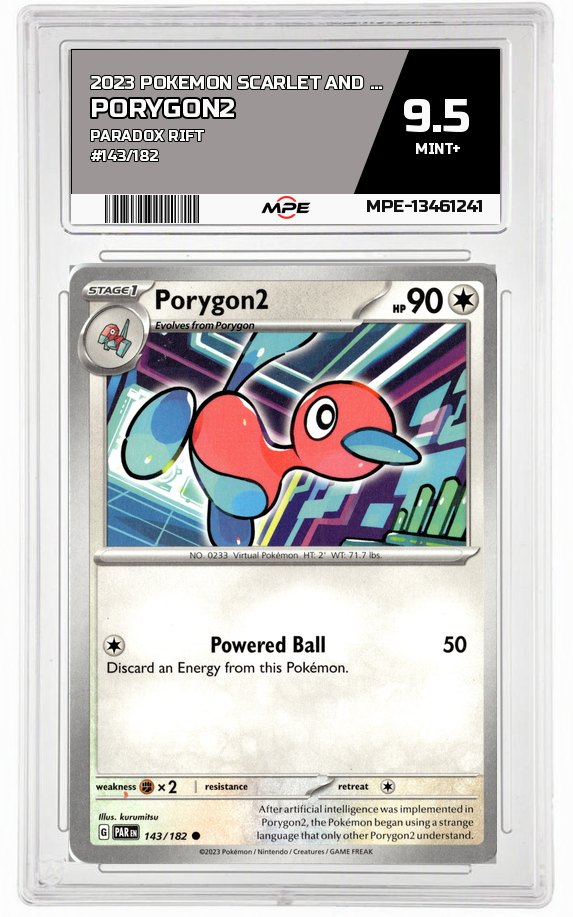 2023 POKEMON SCARLET AND VIOLET PARADOX RIFT #143/182 Porygon2 MPE 9.5 MINT+ — graded card auctioned from the MPE vault