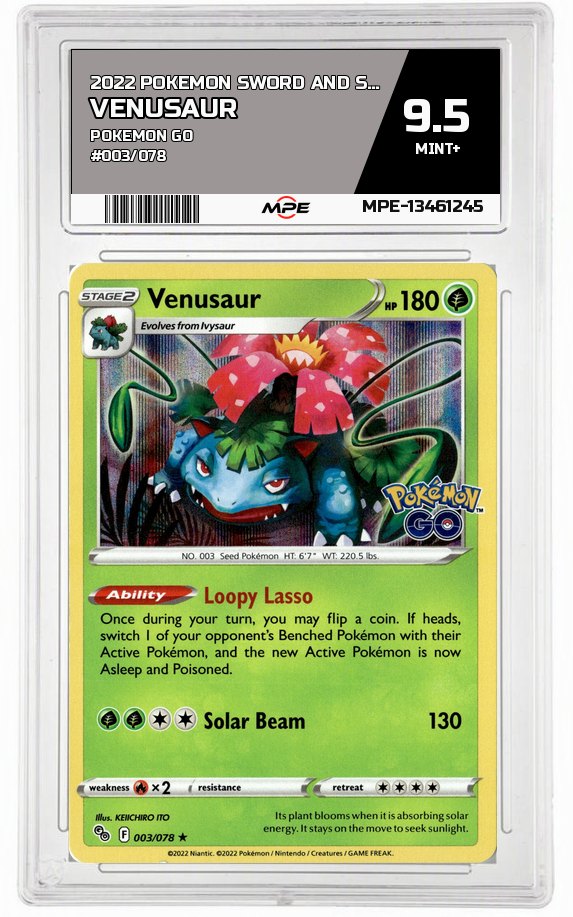 2022 POKEMON SWORD AND SHIELD POKEMON GO #003/078 Venusaur MPE 9.5 MINT+ — graded card auctioned from the MPE vault