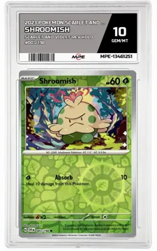 2023 POKEMON SCARLET AND VIOLET SCARLET AND VIOLET-REV HOLO #003/198 Shroomish MPE 10 GEM/MT — graded card up for auction