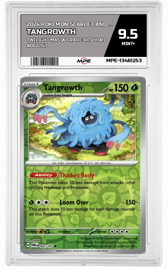 2024 POKEMON SCARLET AND VIOLET TWILIGHT MASQUERADE-REV HOLO #002/167 Tangrowth MPE 9.5 MINT+ — graded card auctioned from the MPE vault