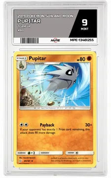 2019 POKEMON SUN AND MOON TEAM UP #80 PUPITAR MPE 9 MINT — graded card up for auction