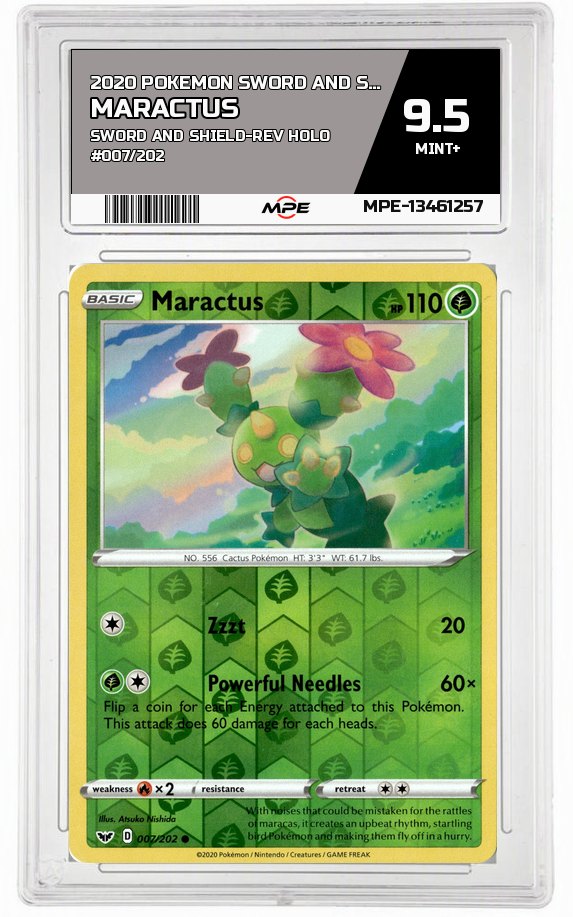 2020 POKEMON SWORD AND SHIELD SWORD AND SHIELD-REV HOLO #007/202 Maractus MPE 9.5 MINT+ — graded card auctioned from the MPE vault