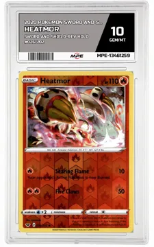 2020 POKEMON SWORD AND SHIELD SWORD AND SHIELD-REV HOLO #026/202 Heatmor MPE 10 GEM/MT — graded card up for auction