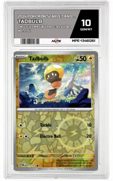 2024 POKEMON SCARLET AND VIOLET TWILIGHT MASQUERADE-REV HOLO #073/167 Tadbulb MPE 10 GEM/MT — graded card up for auction