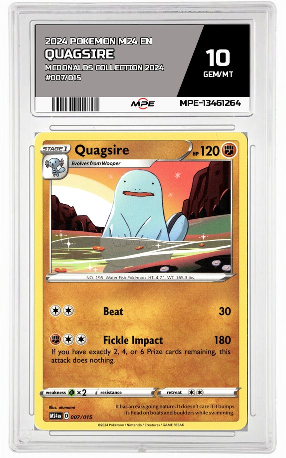 2024 POKEMON M24 EN MCDONALDS COLLECTION 2024 #007/015 QUAGSIRE MPE 10 GEM/MT — graded card auctioned from the MPE vault
