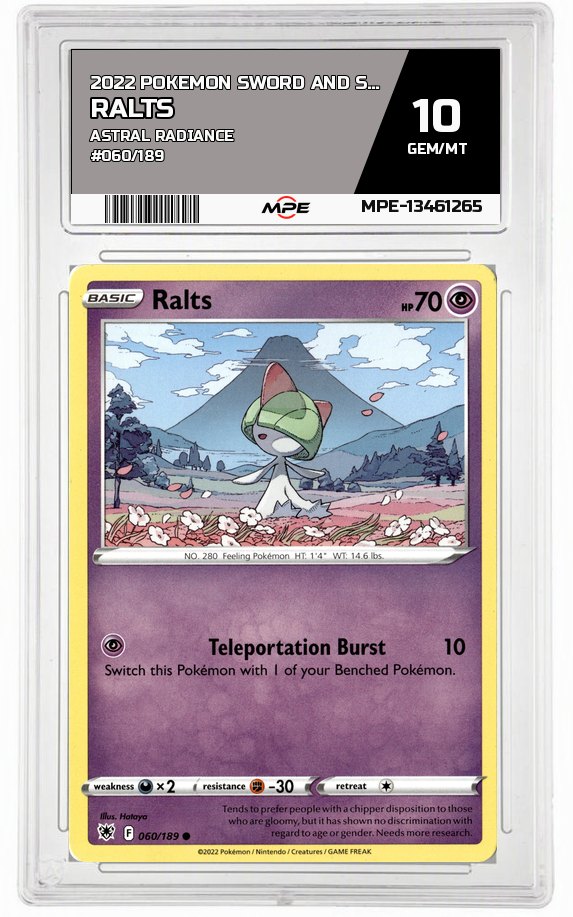 2022 POKEMON SWORD AND SHIELD ASTRAL RADIANCE #060/189 Ralts MPE 10 GEM/MT — graded card auctioned from the MPE vault
