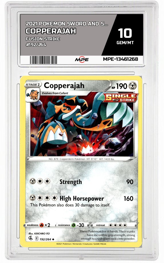 2021 POKEMON SWORD AND SHIELD FUSION STRIKE #192/264 Copperajah MPE 10 GEM/MT — graded card auctioned from the MPE vault