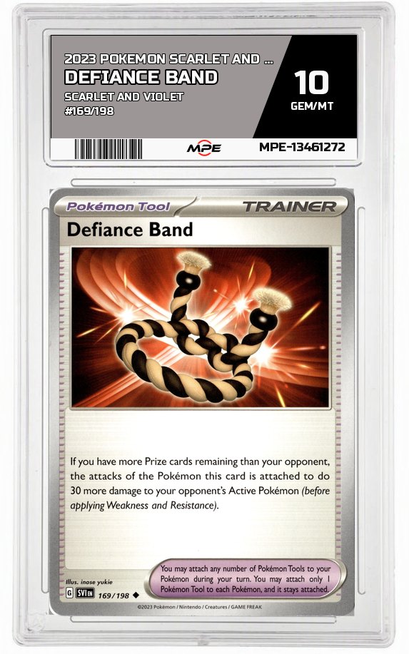 2023 POKEMON SCARLET AND VIOLET SCARLET AND VIOLET #169/198 Defiance Band MPE 10 GEM/MT — graded card auctioned from the MPE vault