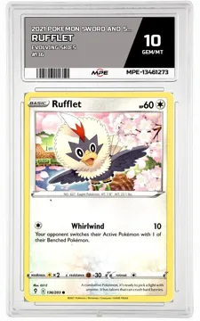2021 POKEMON SWORD AND SHIELD EVOLVING SKIES #136 RUFFLET MPE 10 GEM/MT — graded card up for auction