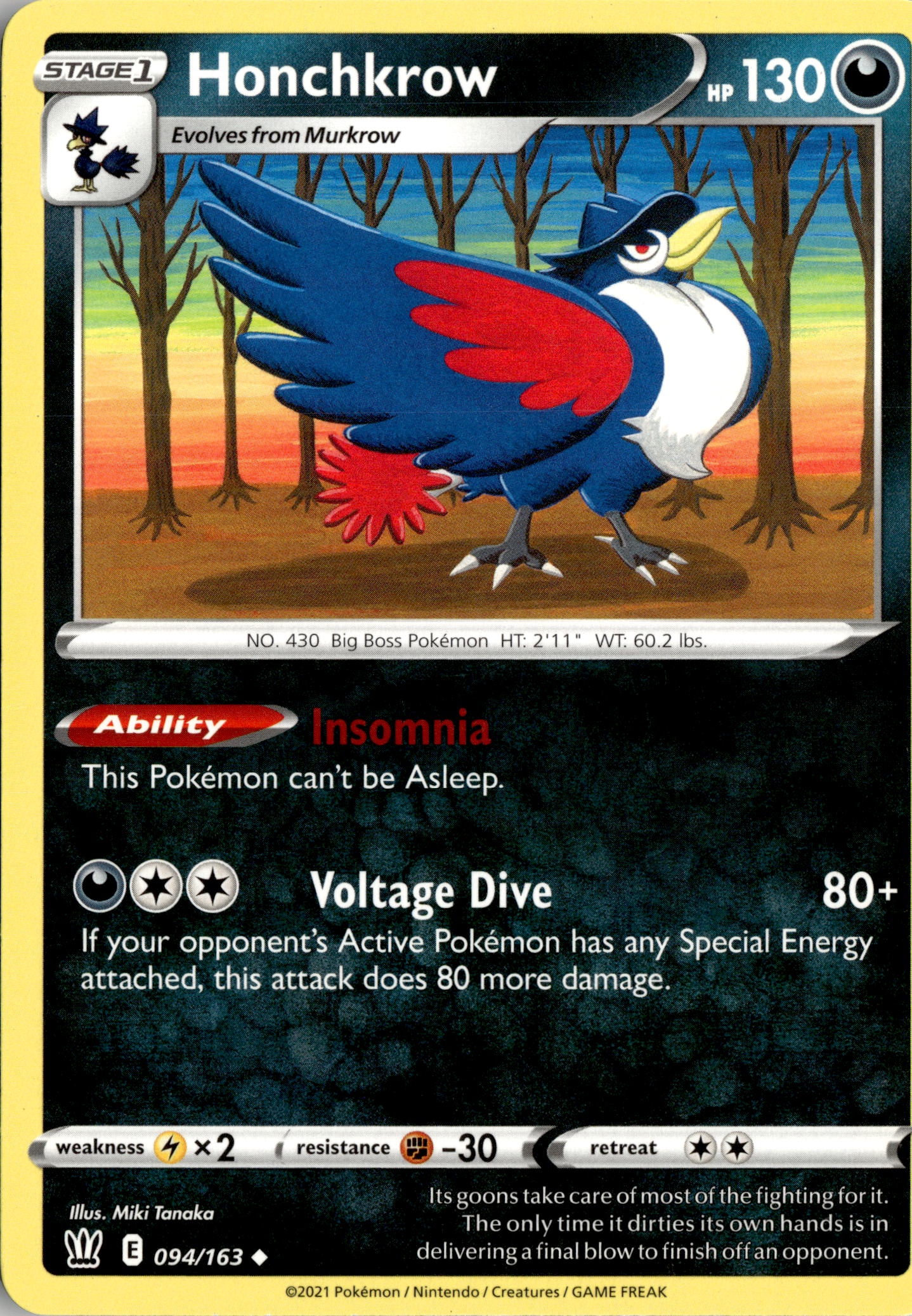 2021 Pokemon Sword And Shield Honchkrow graded slab
