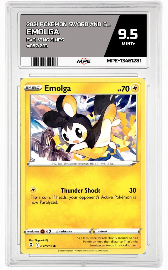 2021 POKEMON SWORD AND SHIELD EVOLVING SKIES #057/203 Emolga MPE 9.5 MINT+ — graded card auctioned from the MPE vault