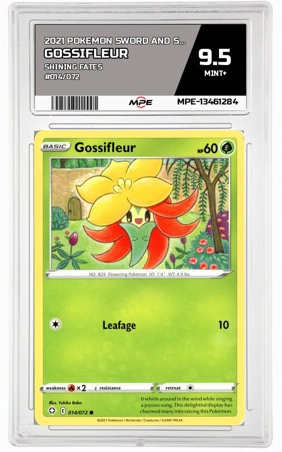 2021 POKEMON SWORD AND SHIELD SHINING FATES #014/072 Gossifleur MPE 9.5 MINT+ — graded card auctioned from the MPE vault