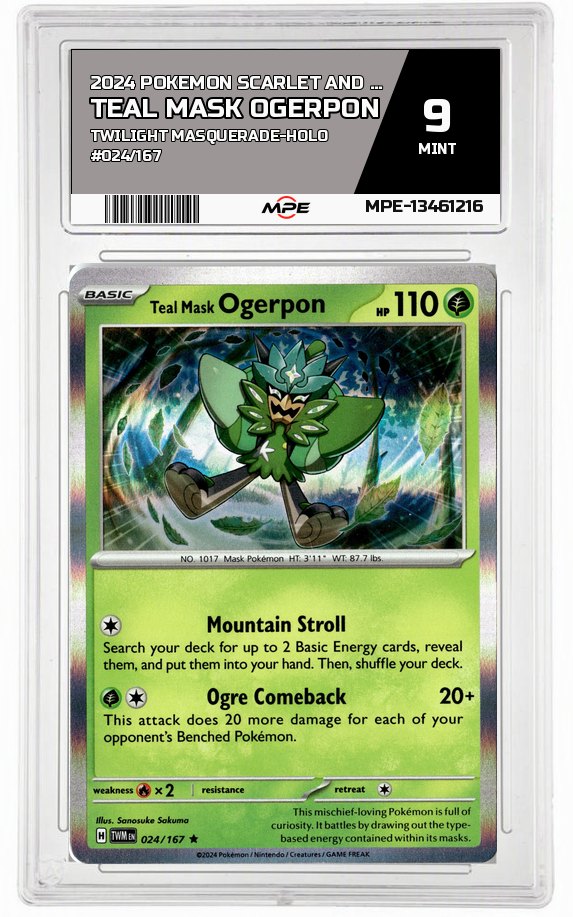 2024 POKEMON SCARLET AND VIOLET TWILIGHT MASQUERADE-HOLO #024/167 Teal Mask Ogerpon MPE 9 MINT — graded card auctioned from the MPE vault