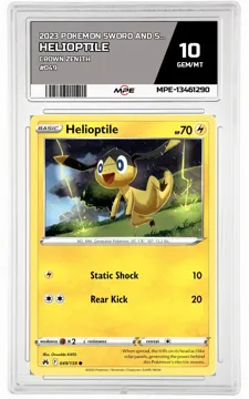 2023 POKEMON SWORD AND SHIELD CROWN ZENITH #049 HELIOPTILE MPE 10 GEM/MT — graded card up for auction