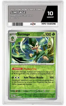 2023 POKEMON SCARLET AND VIOLET PARADOX RIFT-REV HOLO #005/182 Simisage MPE 10 GEM/MT — graded card up for auction