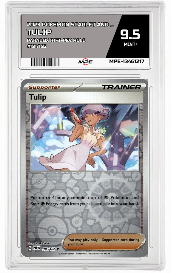 2023 POKEMON SCARLET AND VIOLET PARADOX RIFT-REV HOLO #181/182 Tulip MPE 9.5 MINT+ — graded card auctioned from the MPE vault