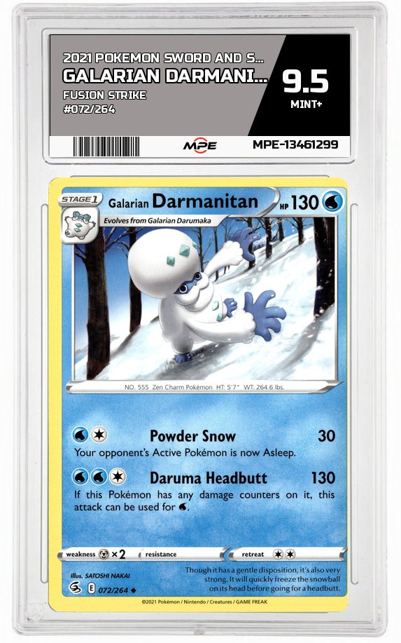 2021 POKEMON SWORD AND SHIELD FUSION STRIKE #072/264 Galarian Darmanitan MPE 9.5 MINT+ — graded card auctioned from the MPE vault