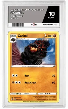 2020 POKEMON SWORD AND SHIELD REBEL CLASH #106/192 Carkol MPE 10 GEM/MT — graded card up for auction