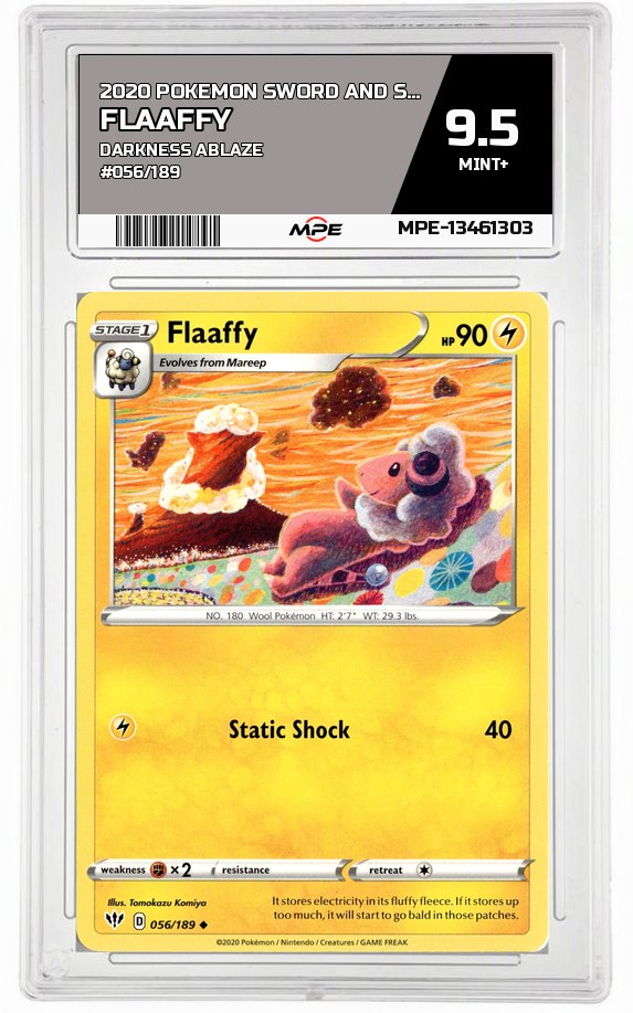 2020 POKEMON SWORD AND SHIELD DARKNESS ABLAZE #056/189 Flaaffy MPE 9.5 MINT+ — graded card auctioned from the MPE vault