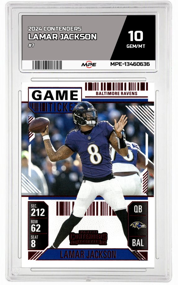 2024 CONTENDERS #7 LAMAR JACKSON MPE 10 GEM/MT — graded card auctioned from the MPE vault