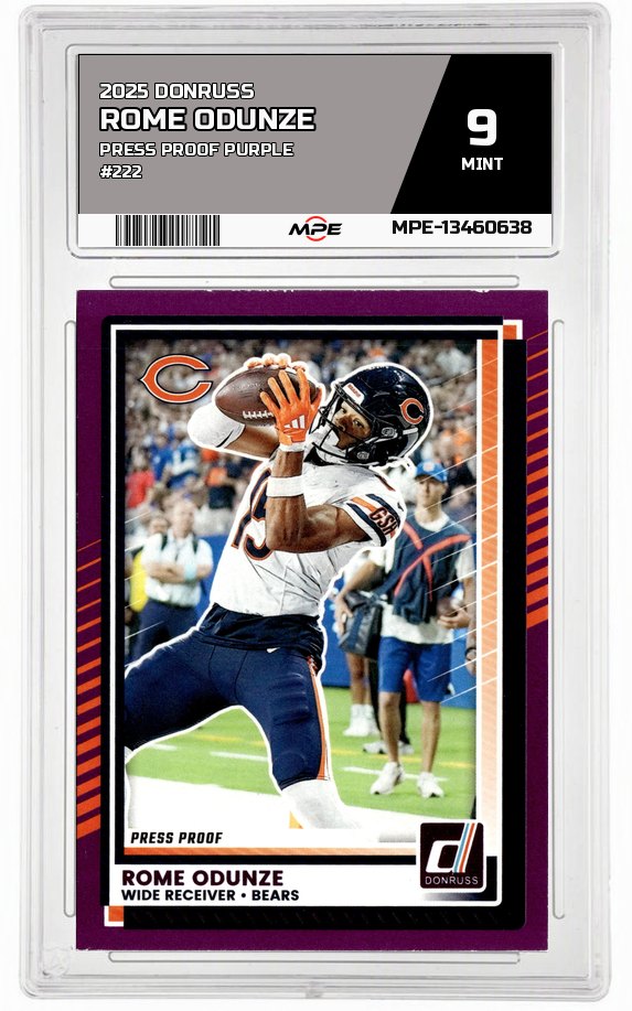 2025 DONRUSS PRESS PROOF PURPLE #222 ROME ODUNZE MPE 9 MINT — graded card auctioned from the MPE vault