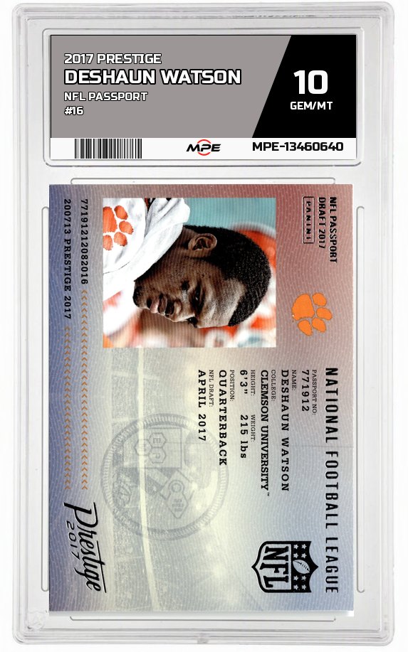 2017 PRESTIGE NFL PASSPORT #16 DESHAUN WATSON MPE 10 GEM/MT — graded card auctioned from the MPE vault