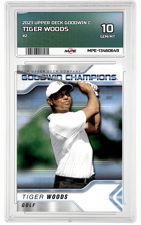 2023 UPPER DECK GOODWIN CHAMPIONS #2 TIGER WOODS MPE 10 GEM/MT — graded card auctioned from the MPE vault