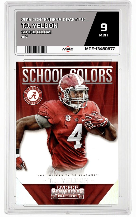 2015 CONTENDERS DRAFT PICKS SCHOOL COLORS #17 T.J. YELDON MPE 9 MINT — graded card auctioned from the MPE vault