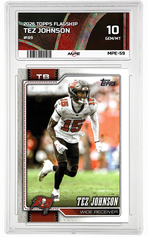 2026 TOPPS FLAGSHIP #189 TEZ JOHNSON MPE 10 GEM/MT — graded card auctioned from the MPE vault